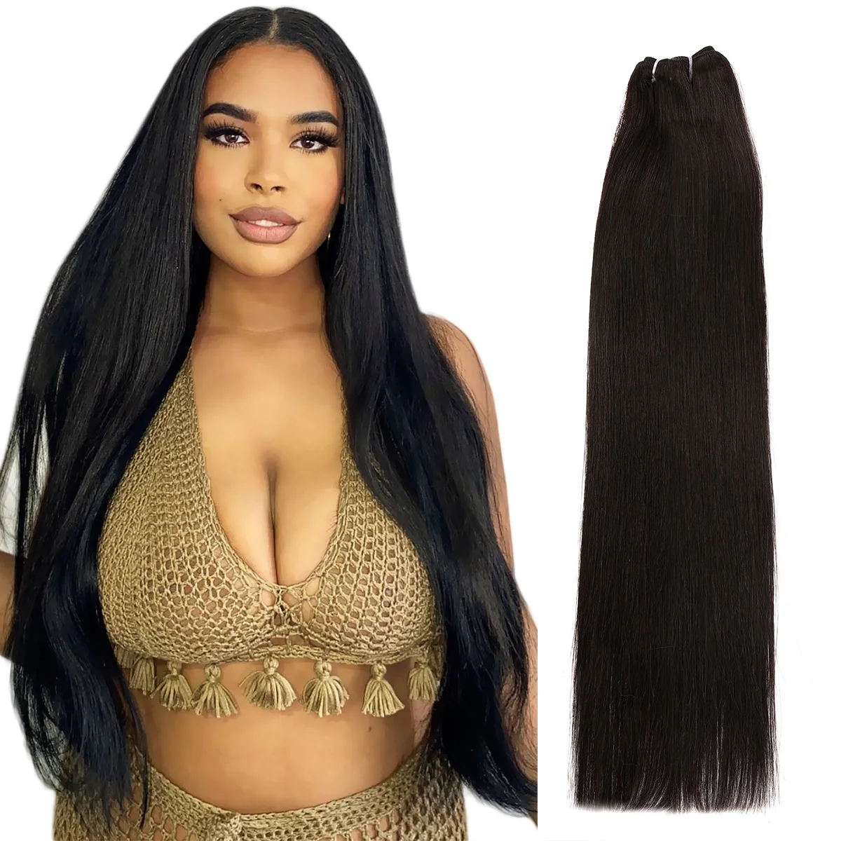 Real Beauty Platinum Blond Human Hair Bundle Brazilian Straight Hair Weave Bundles High Ratio Remy Hair Extensions Brown#4 75cm - Image 17