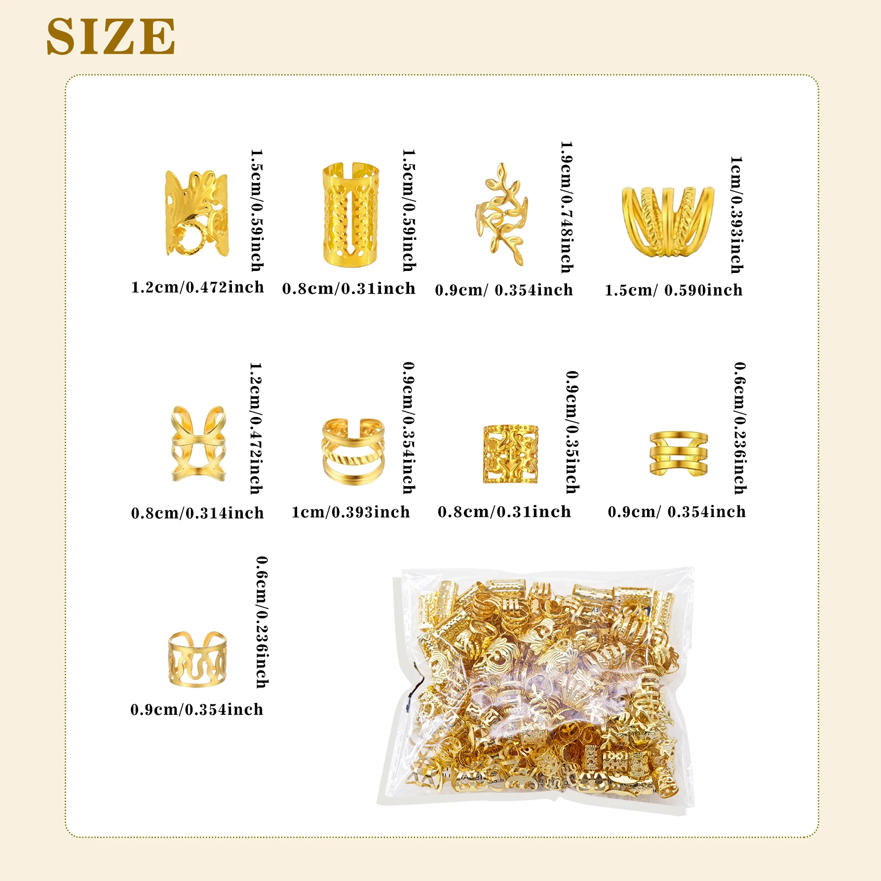 220Pcs Hair Beads Hair Cuffs Braiding Hair Rings Alloy Hair Charms For Loc Braids Hair Adjustable Metal Braid Hair Accessories - Image 6