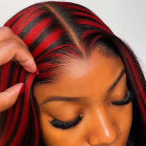 1B/99J Color No Silk No Glue Highlight Wigs 5×5 Lace Closure Glueless Wigs Ombre Red With Black Bone Straight Wigs Human Hair