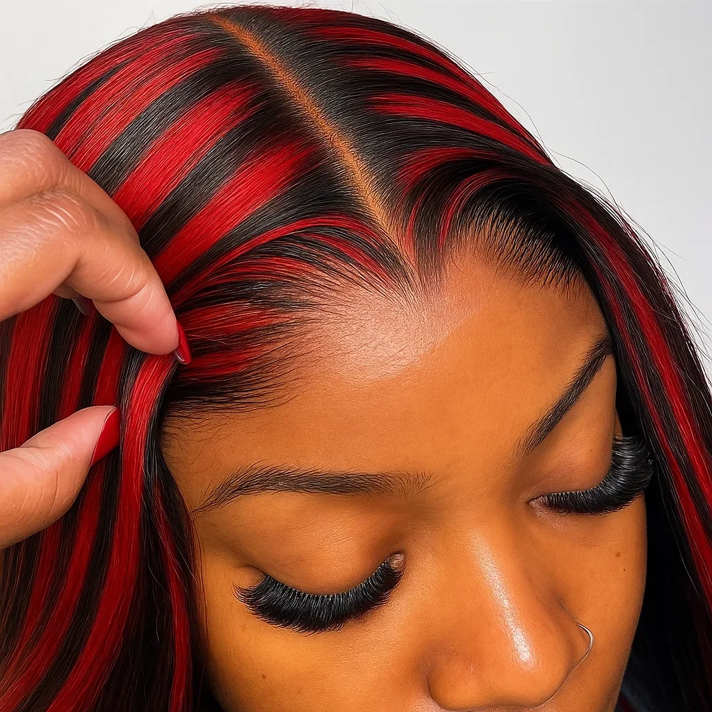 1B/99J Color No Silk No Glue Highlight Wigs 5x5 Lace Closure Glueless Wigs Ombre Red With Black Bone Straight Wigs Human Hair