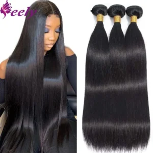 Straight Hair Bundles Brazilian 100% Natural Straight Human Hair Bundles Weaving Extensions For Black Women 3 Bundles Deals #1B