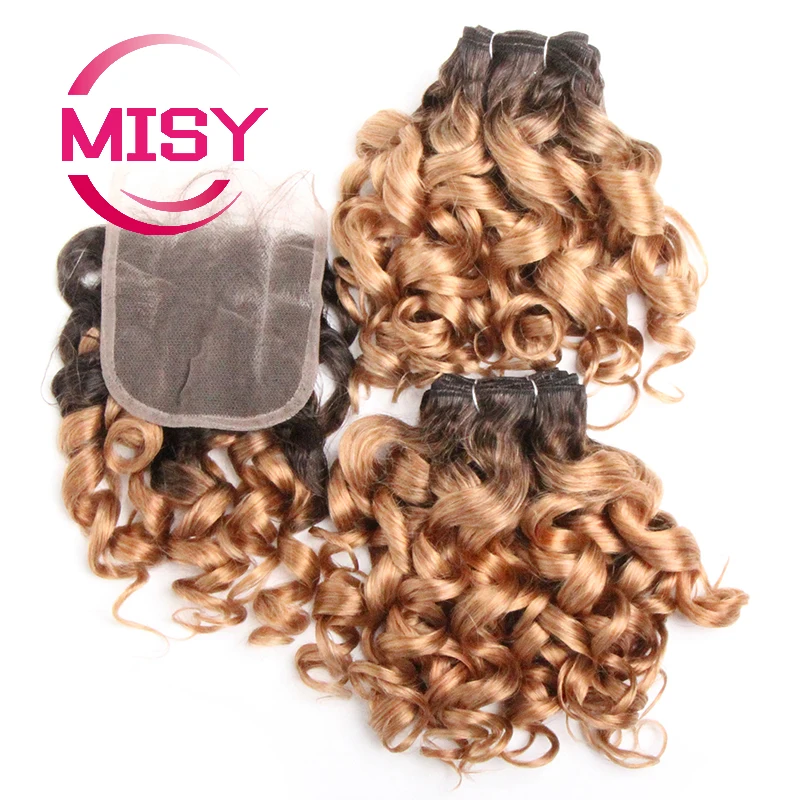 Curly Hair Bundles Brazilian Human Hair Weave 6 Bundles With Lace Closure Colored 1B/27/30/33/99J Short Hair Extension For Women - Image 6