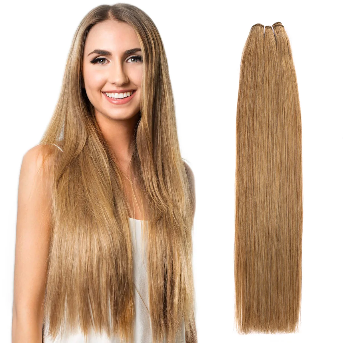 Real Beauty Platinum Blond Human Hair Bundle Brazilian Straight Hair Weave Bundles High Ratio Remy Hair Extensions Brown#4 75cm - Image 13