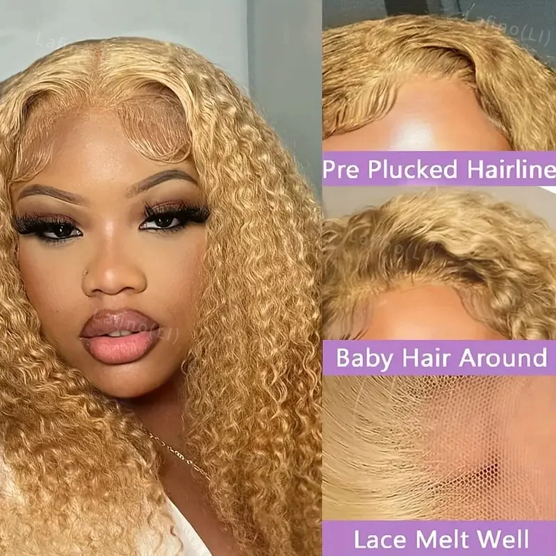 Honey Blonde Human Hair Wig Curly Wigs 13x6 Hd Lace Frontal Wig 13x4 Deep Wave Frontal Wig 30 Inch #27 Colored Human Hair Wigs - Image 3