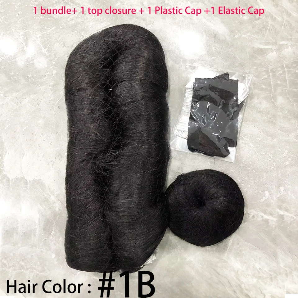 28PCS Brazilian Short Human Hair Extensions #1B One Pack For A Full Head 100% Human Hair Bundles With Free Closure Straight - Image 6