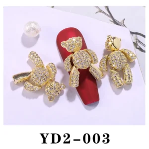 Silver Rose Gold Shiny Luxury Crystal Zircons Bear Nail Jewelry Nail Art Decorations 3D Nail Rhinestones Manicure