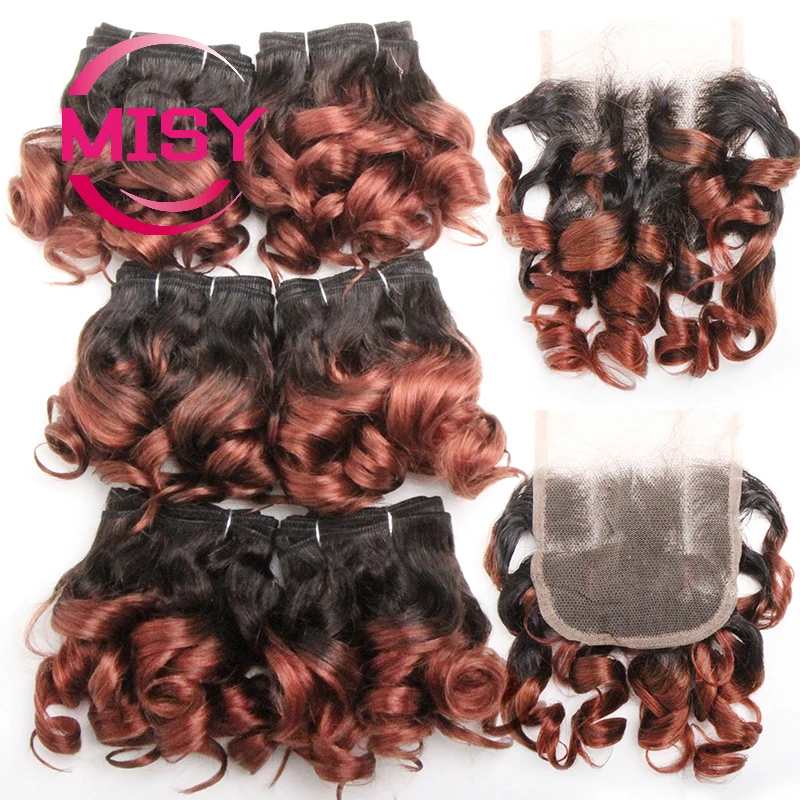 Curly Hair Bundles Brazilian Human Hair Weave 6 Bundles With Lace Closure Colored 1B/27/30/33/99J Short Hair Extension For Women - Image 3