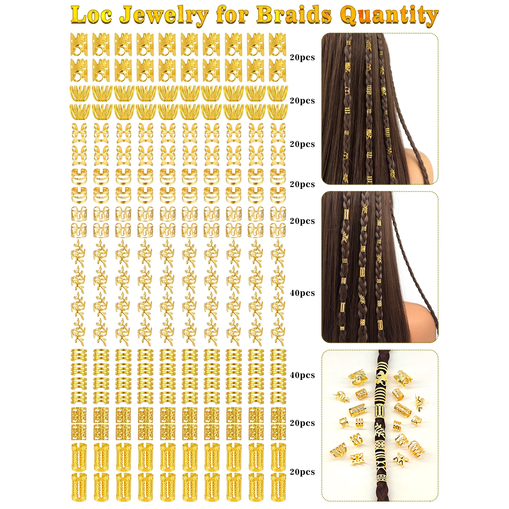 220Pcs Hair Beads Hair Cuffs Braiding Hair Rings Alloy Hair Charms For Loc Braids Hair Adjustable Metal Braid Hair Accessories - Image 5
