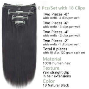 Clip ins Hair Extensions Straight Human Hair 100% Unprocessed Full Head Brazilian Virgin Human Hair Natural Color Clip ins Hair