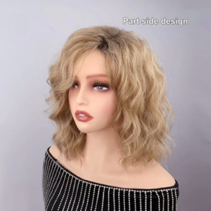 Synthetic Wavy Bob Wig Ombre brown to beige color Wigs for Women Jerry Curl Style High Temperature Fiber Hair  Wigs daily wear