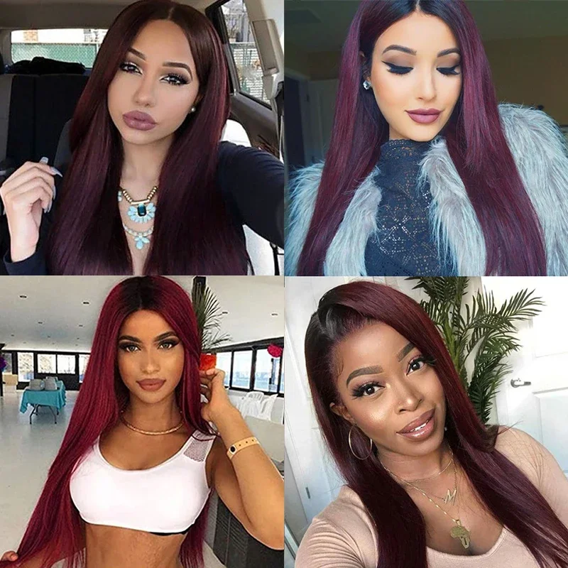 Ombre Hd Lace Front Human Hair Wigs Dark Burgundy 99J Lace Frontal Bone Straight Human Hair Wig Glueless Colored Brazilian Wigs - Image 6