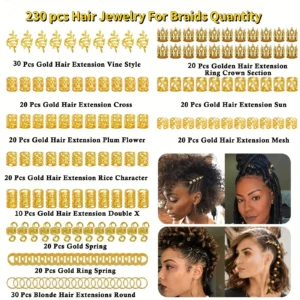 230pcs Hair Accessories DIY Copper Iron Dreads Decorations Metal Hairpins for Hair Styling Handmade Jewelry Making