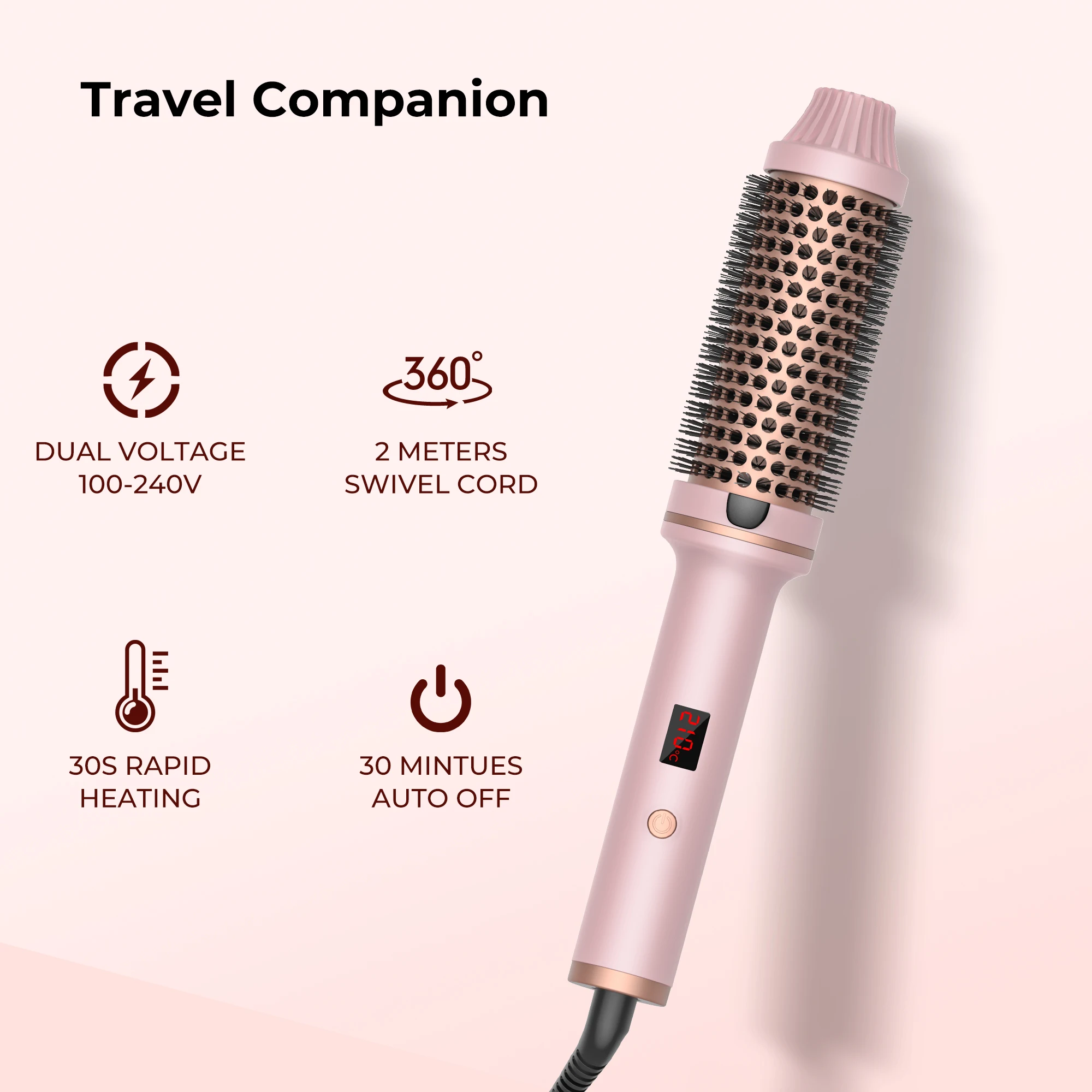 Curling Iron Brush PTC Heated Thermal Brush Ceramic Hair Curler Hot Brush Create Loose & Volume Curls Heating Hair Styling Brush - Image 4
