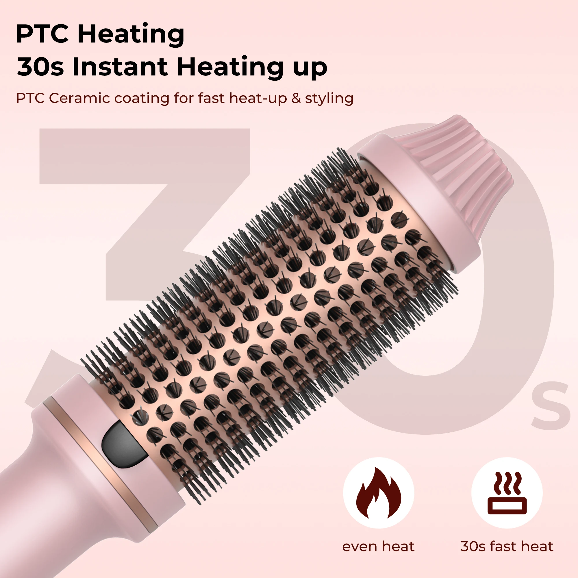 Curling Iron Brush PTC Heated Thermal Brush Ceramic Hair Curler Hot Brush Create Loose & Volume Curls Heating Hair Styling Brush - Image 3