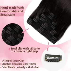 Clip In Hair Extensions Human Hair Brazilian Straight Clip In Natural Black Color Clip Ins Remy Hair 20 22 24 26 Inch 4# Women