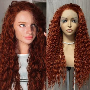 Ginger Wig Synthetic Lace Front Wigs For Women Long Deep Curly Synthetic Hair Reddish Brown Wig Curly Frontal Wigs Cosplay Party