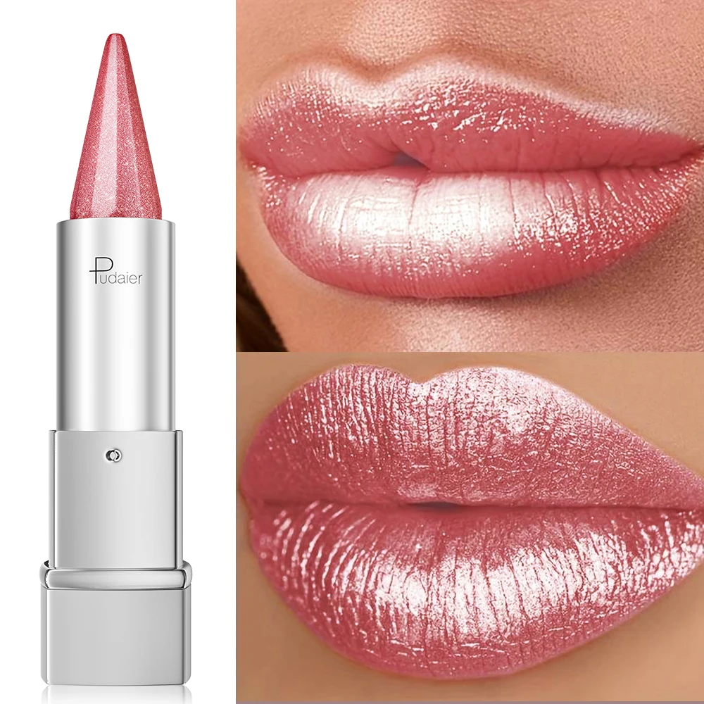 Glitter Pearlescent Lipstick, Point Tip Lip Contour Pencil Effect, Define + Fill, Waterproof, Smudge-Proof, High Pigment - Image 8