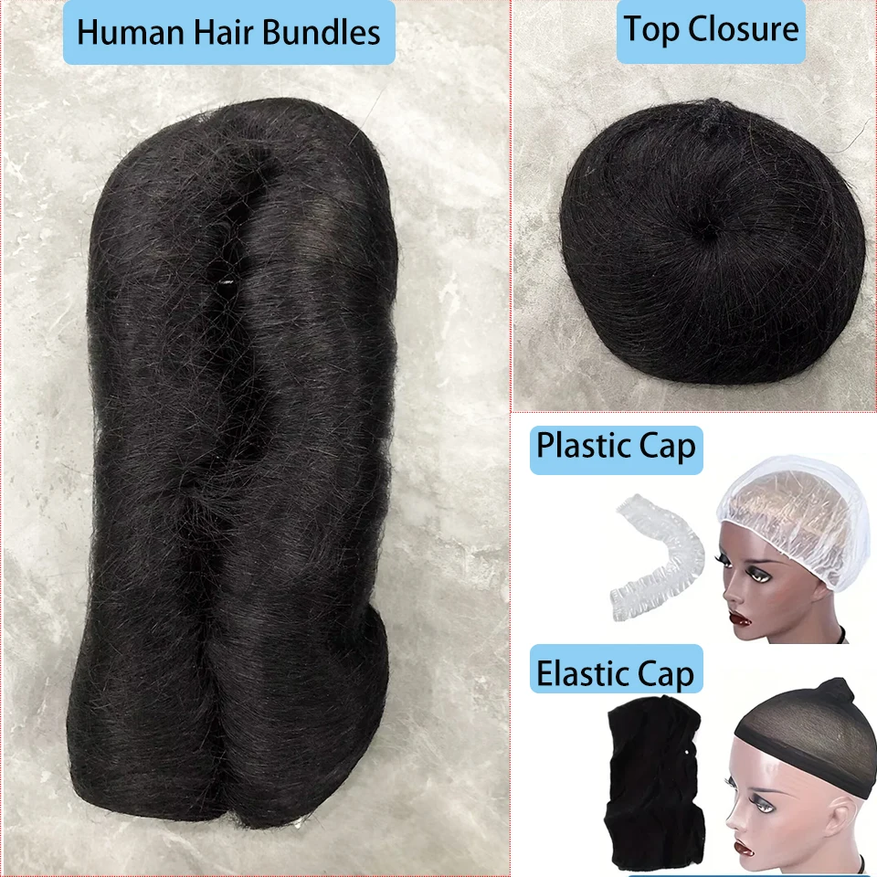 28PCS Brazilian Short Human Hair Extensions #1B One Pack For A Full Head 100% Human Hair Bundles With Free Closure Straight - Image 2