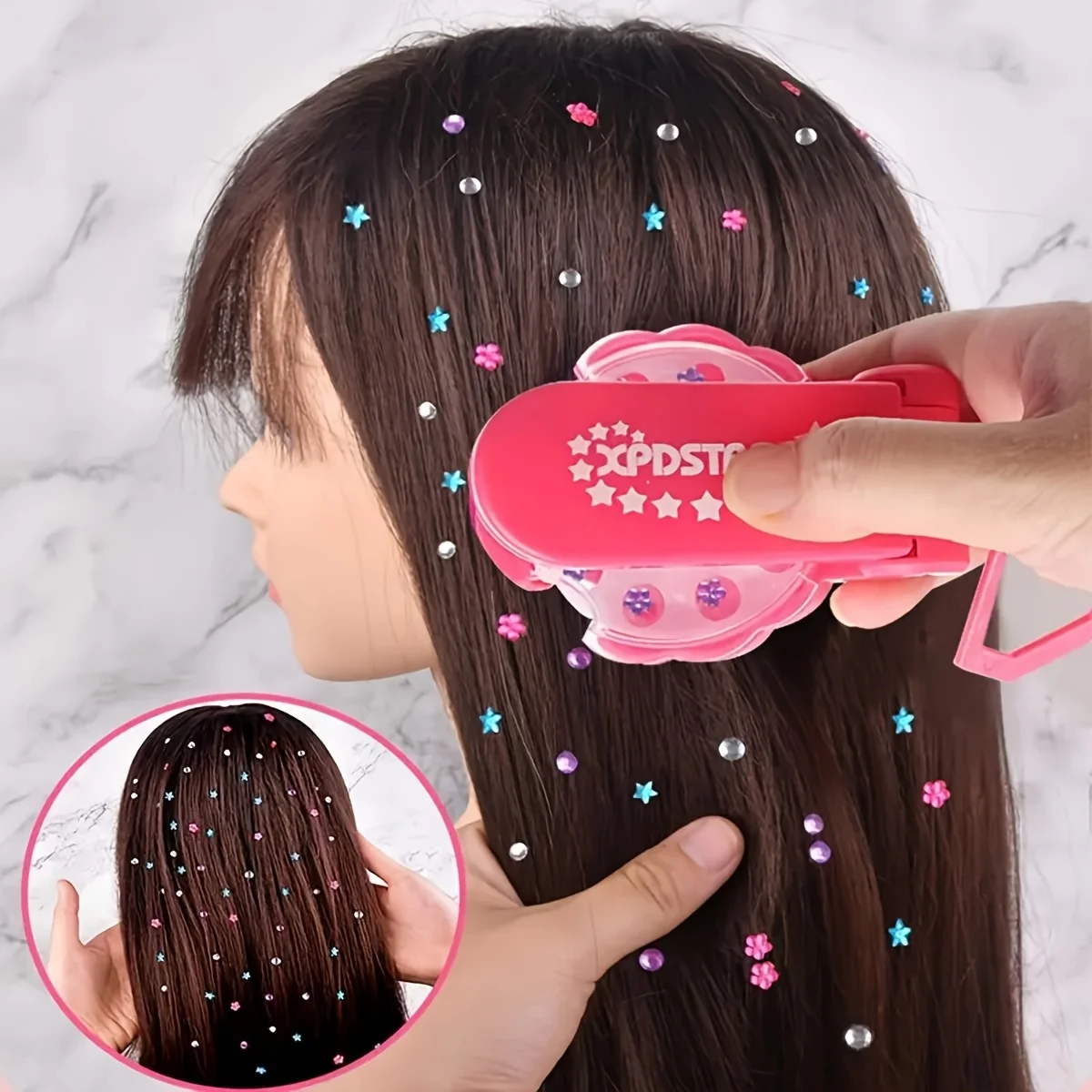 Hair Jewels Stamper DIY Set, Bring a makeup mirror, With a loop ring, Radiance Collection With Glam Styling Tool Load Click Glit - Image 2