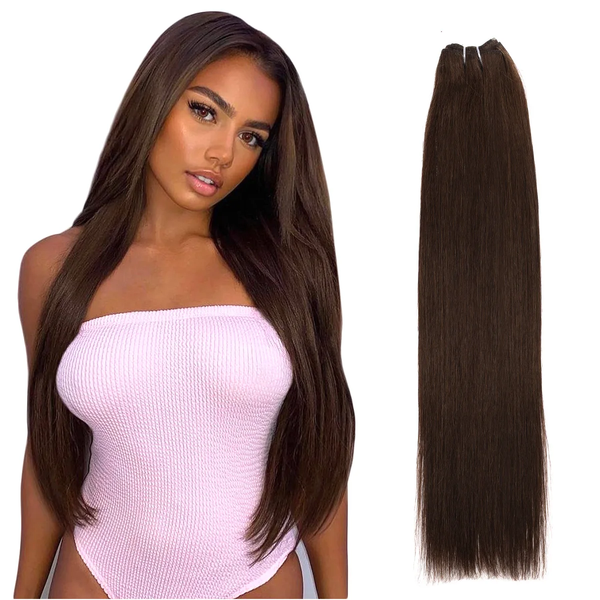 Real Beauty Platinum Blond Human Hair Bundle Brazilian Straight Hair Weave Bundles High Ratio Remy Hair Extensions Brown#4 75cm - Image 19