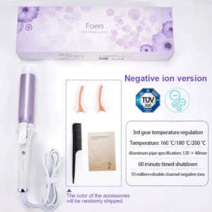 110V-220V 40mm Electric Curling Iron with Timer, Three-Temperature Settings Purple Ionic Curling Iron Hair-Friendly Styling Tool