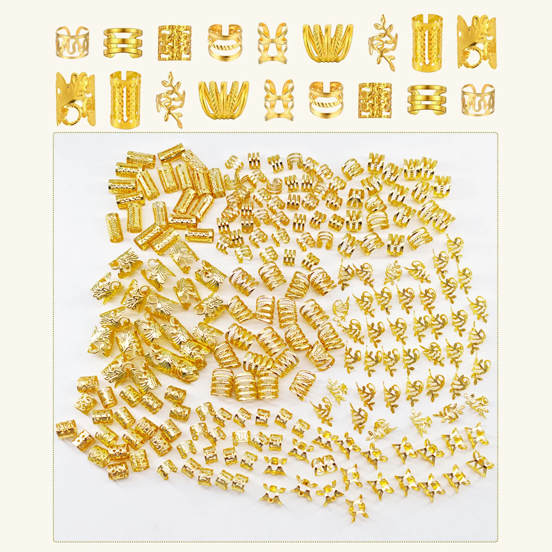 220Pcs Hair Beads Hair Cuffs Braiding Hair Rings Alloy Hair Charms For Loc Braids Hair Adjustable Metal Braid Hair Accessories - Image 3