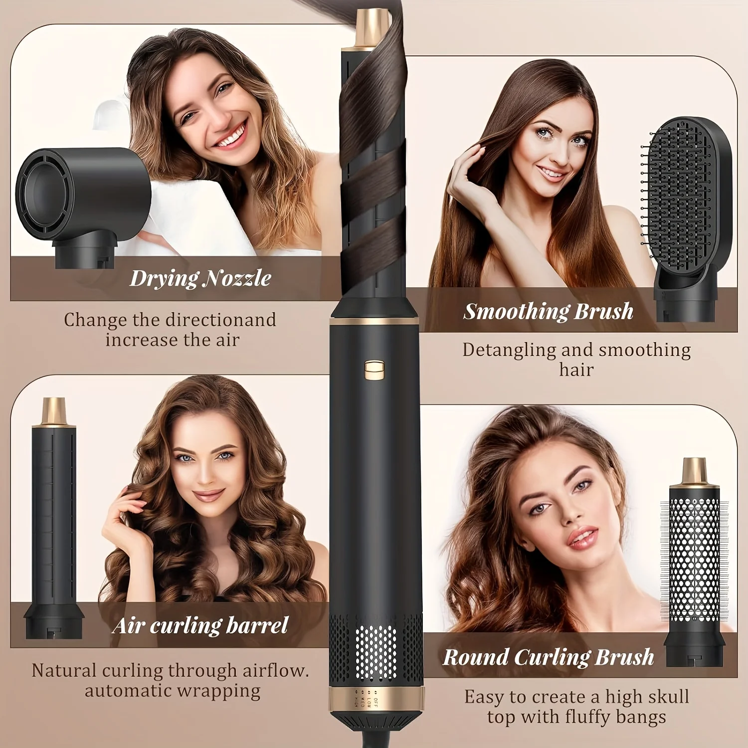 Hair Dryer 5-In-1 Electric Hair Comb Negative Ion Straight Curler Brush Blow Dryer Air Comb Removable Brush Kit Tool - Image 3