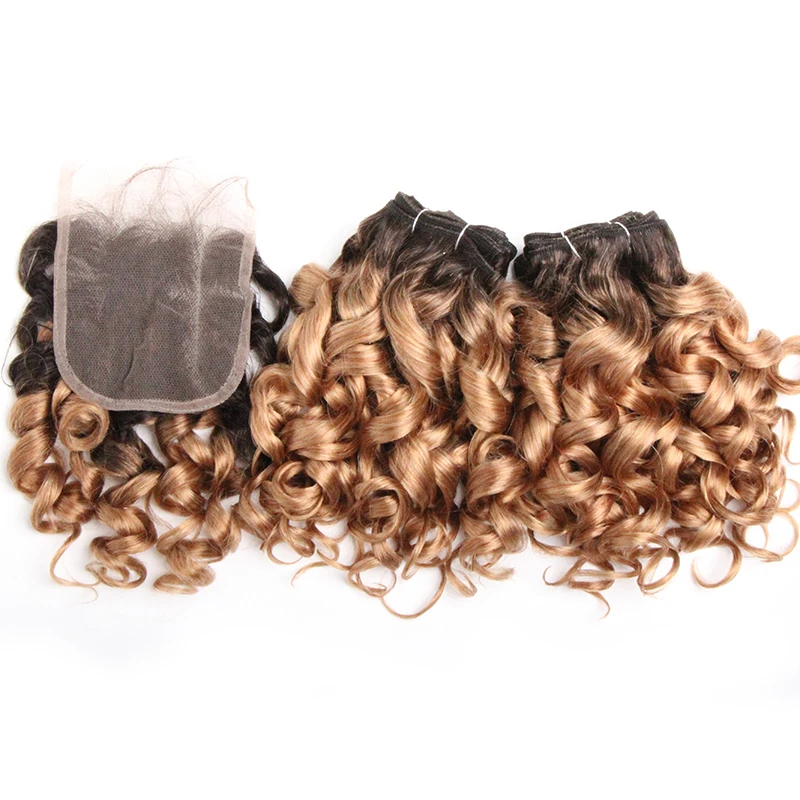 Curly Hair Bundles Brazilian Human Hair Weave 6 Bundles With Lace Closure Colored 1B/27/30/33/99J Short Hair Extension For Women - Image 8