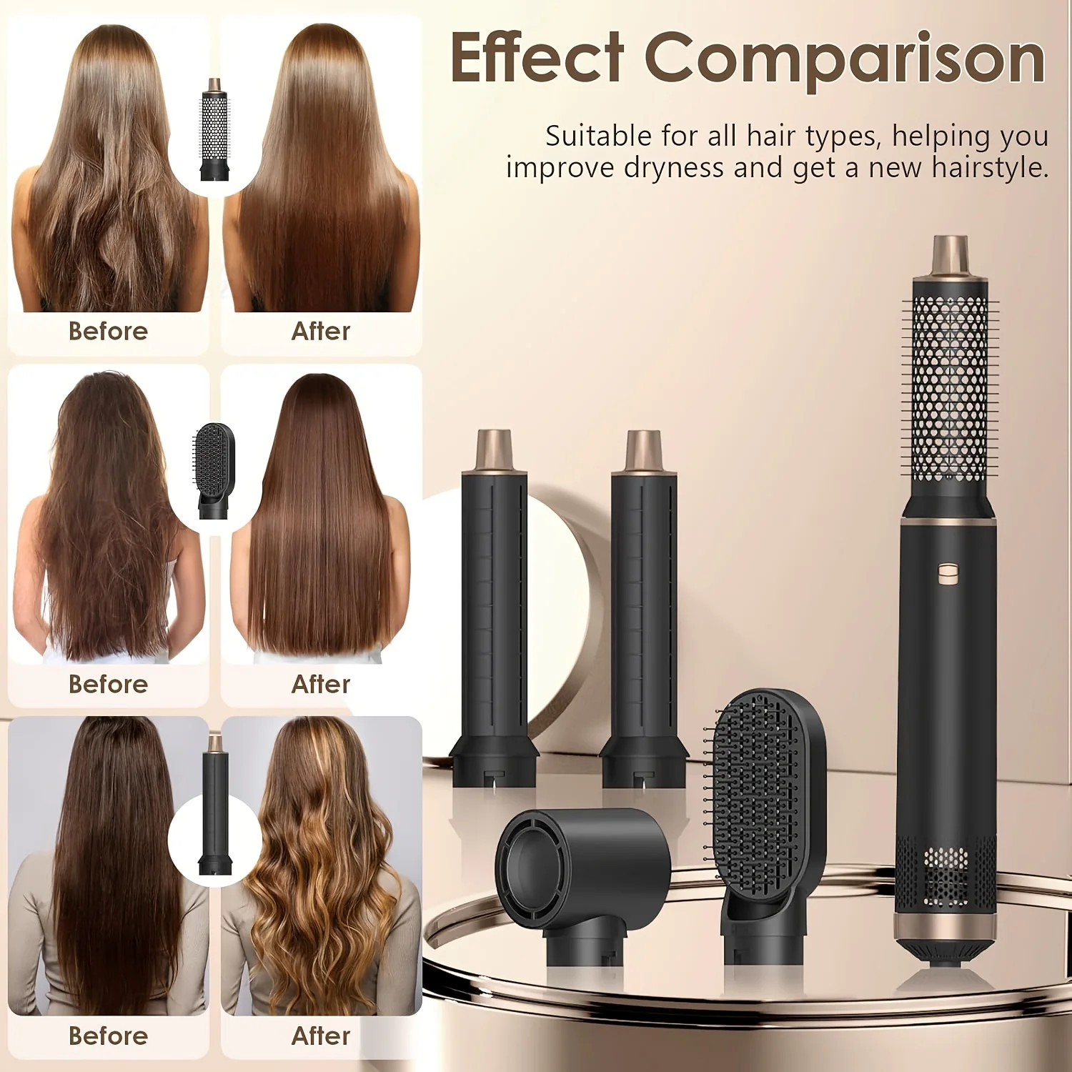 Hair Dryer 5-In-1 Electric Hair Comb Negative Ion Straight Curler Brush Blow Dryer Air Comb Removable Brush Kit Tool - Image 6