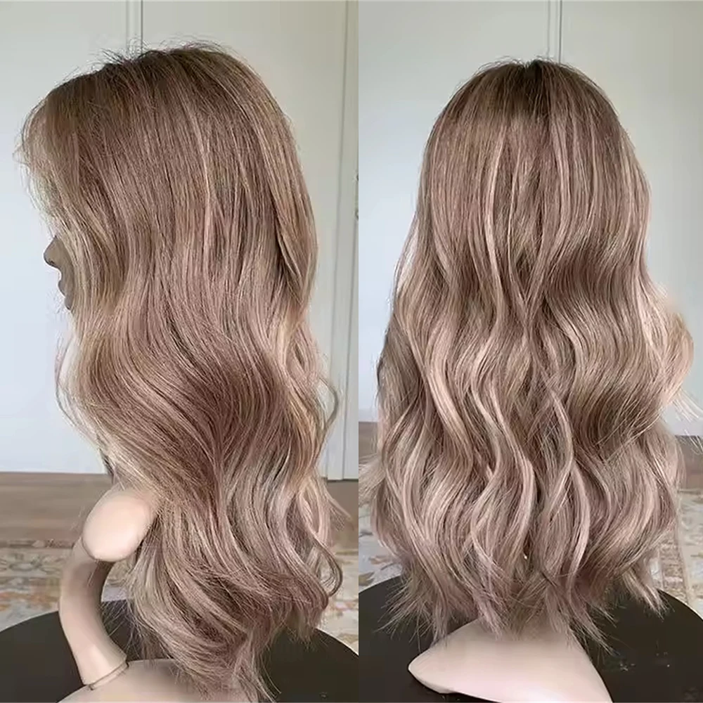 Premium 10% Human Hair Blend Luxury HD Lace Wig Dark Blonde Balayage Synthetic Invisible Lace Front Wig for Women with Hair Loss - Image 5