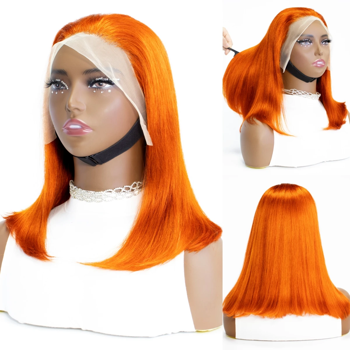 Human Hair Wig Grey Bob Wigs 200% 13x4 HD Transparent Ginger Orange Lace Front Bob Blunt Cut Straight Colored Wigs Pre Plucked - Image 7