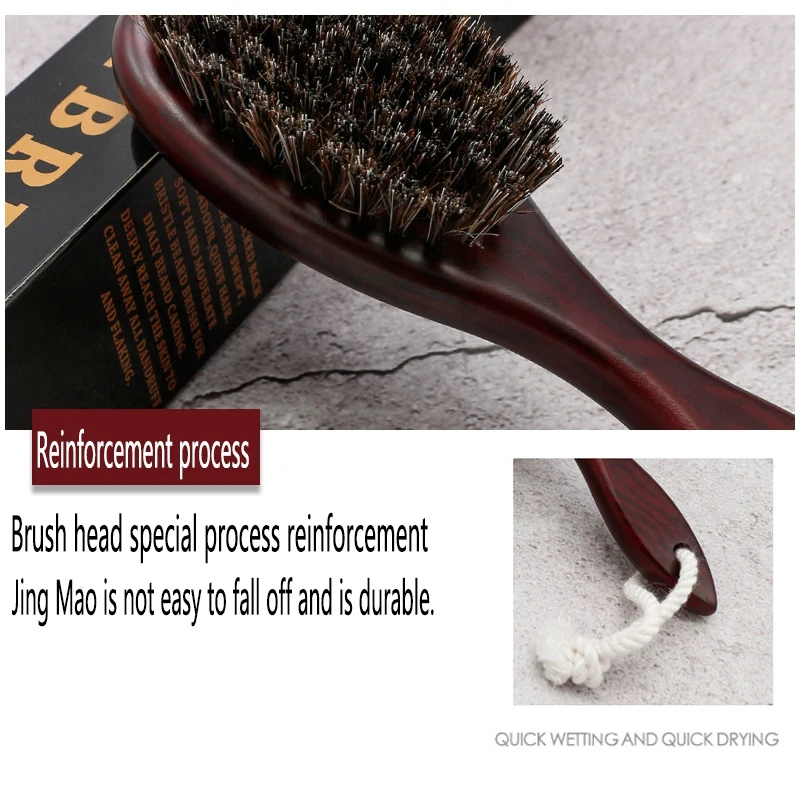 Horse Hair Wave Hair Beard Brush Hair Comb Wooden Handle Large Curved Comb Men Natural Hair Combs Hair Styling Tools - Image 2
