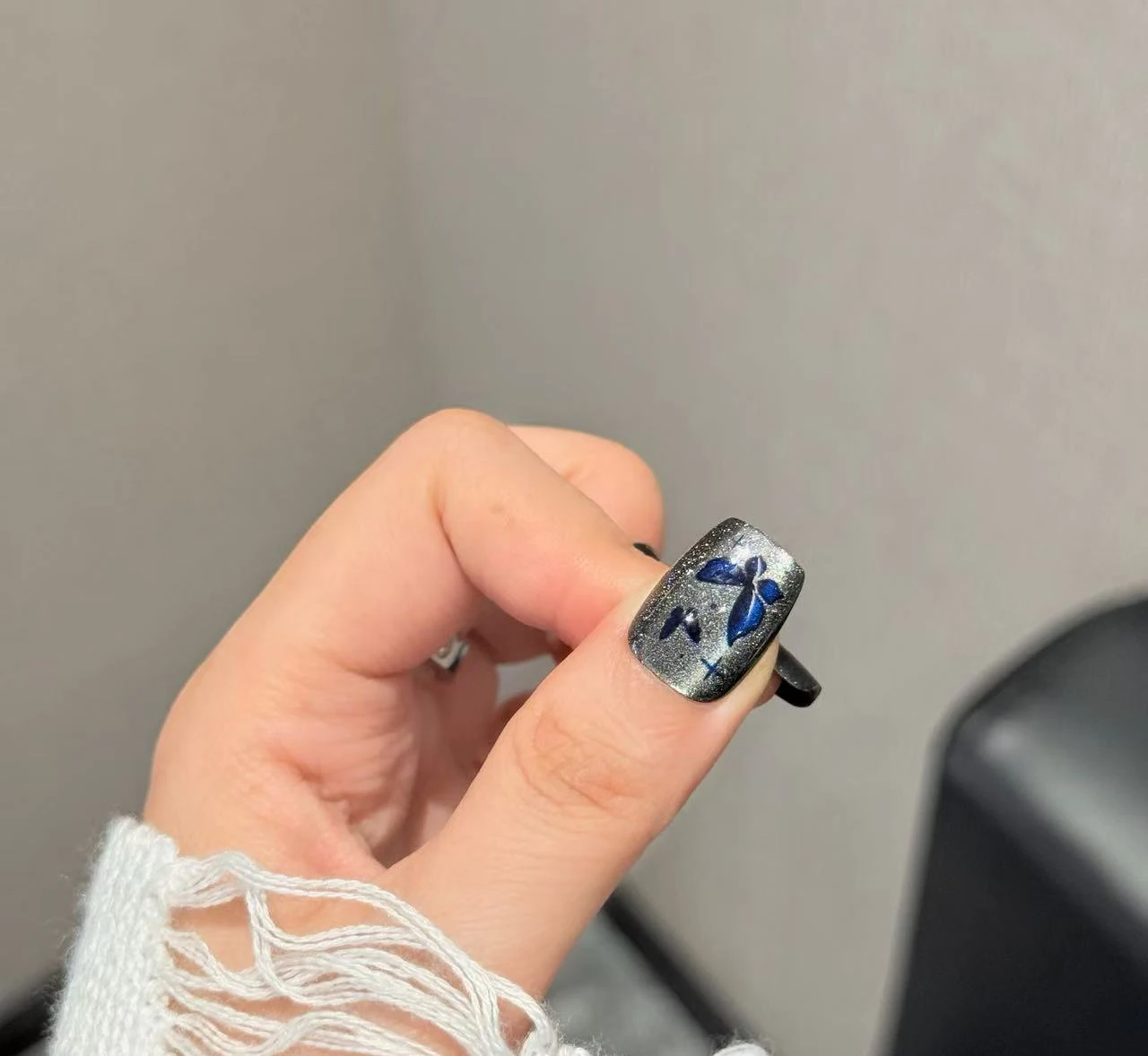 10pcs Dark Blue Shiny Butterfly Girl False Nails Short Kawaii Korean Y2k Detachable Durable Press On Woman Fake Nails Tips - Image 3