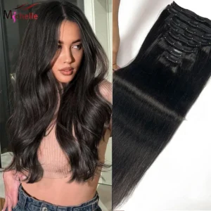Clip ins Hair Extensions Straight Human Hair 100% Unprocessed Full Head Brazilian Virgin Human Hair Natural Color Clip ins Hair