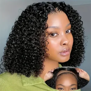 4×4 Put On And Go Glueless Bob Wigs Human Hair Curly For Women Pre Plucked Pre Cut Lace Ready To Wear Kinky Curly Lace Front Wig