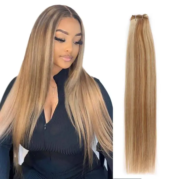 Real Beauty Platinum Blond Human Hair Bundle Brazilian Straight Hair Weave Bundles High Ratio Remy Hair Extensions Brown#4 75cm - Image 12