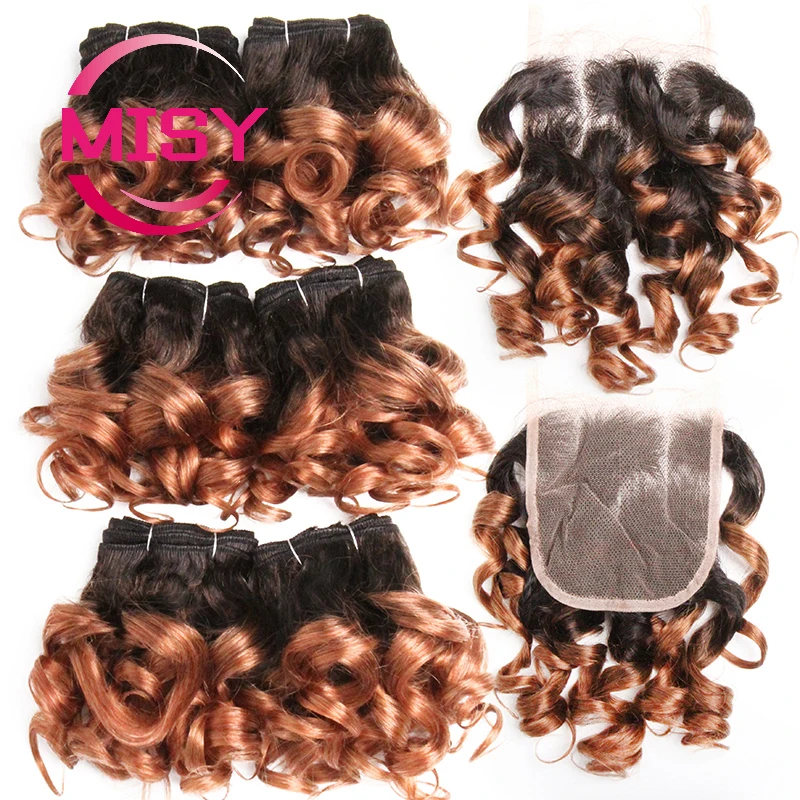 Curly Hair Bundles Brazilian Human Hair Weave 6 Bundles With Lace Closure Colored 1B/27/30/33/99J Short Hair Extension For Women - Image 4