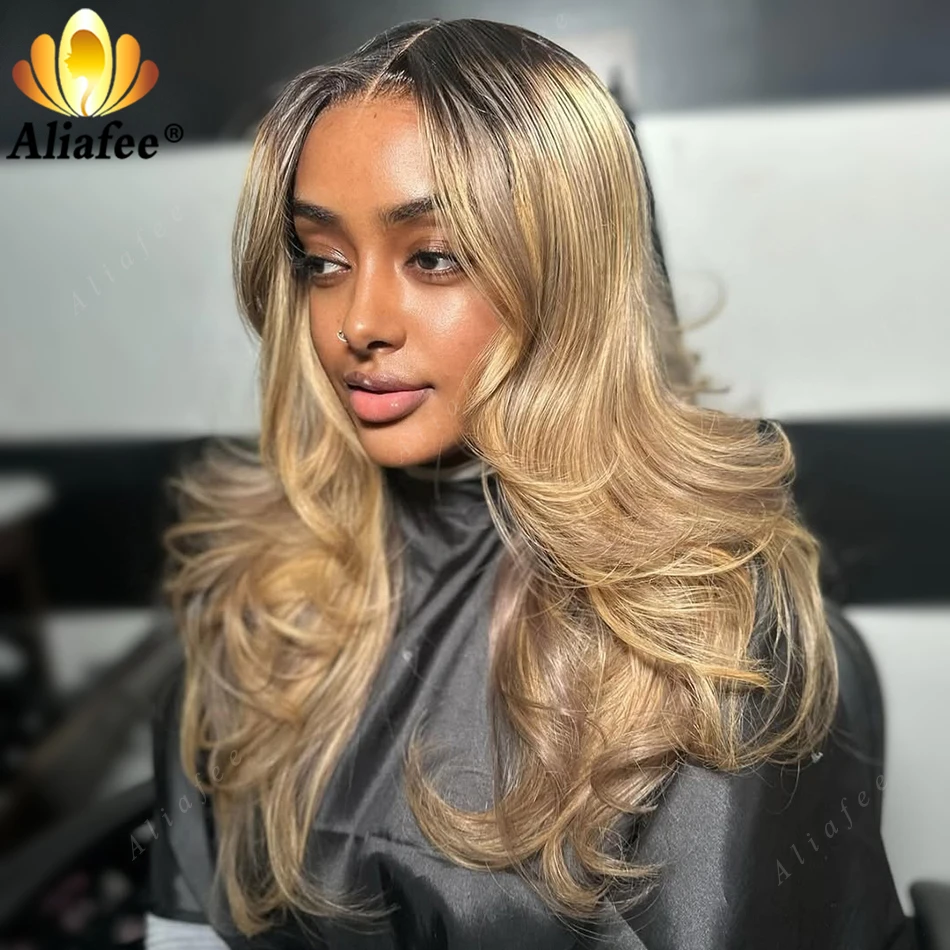 Ombre 2 27 Dirty Blonde 13x6 Body Wave Lace Frontal Wigs Brown Roots Ombre Blonde Pre Plucked 100% Human Hair Wigs for Women - Image 3