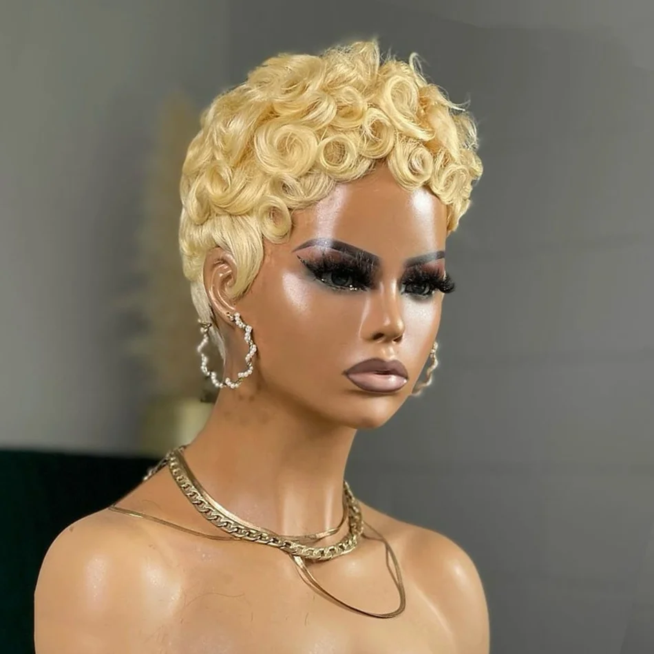 613 Blonde Pixie Cut Wig Human Hair Bob Cut Natural Look Machine Made Wig Easy Application Everyday Special Occasion Wig - Image 5