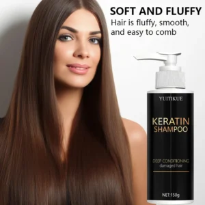 Keratin Deep Repair Shampoo, gentle formula suitable for all hair types, easy at-home care for smooth, shiny, and strong roots.