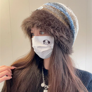 Bonnet en fourrure avec étoile bloquant les documents rayés pour femme, bonnets chics, chapeau en peluche épais, chaud, mode fil