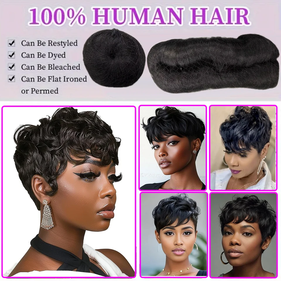 28PCS Brazilian Short Human Hair Extensions #1B One Pack For A Full Head 100% Human Hair Bundles With Free Closure Straight - Image 5