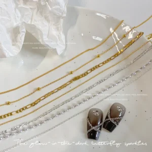 Nail Chains Gold Silver Nail Stone Beads 60cm Decor 3D Alloy Punk Style Nail Decoration Nail Jewelry Nail Charm Accessories
