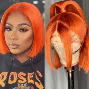 Ombre Orange Blonde Short Bob Lace Front Wigs 100% Human Hair Wigs Bob Lace Wigs For Women Blonde Orange Straight Brazilian Hair