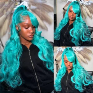 13×6 Teal Ocean Blue Lace Front Wig Human Hair Body Wave 613 Blonde Lace Frontal Wig Preplucked Mint Green Color Human Hair Wigs
