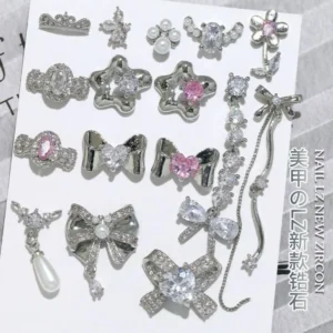 Nail Accessories Silver 3D Manicure Jewelry Bowknot Metal Crystal Nail Rhinestones Heart Butterfly Nail Art Decoration Women
