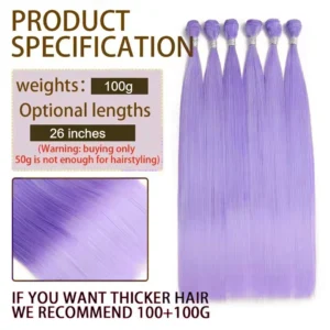 BeiBei Purple Straight Hair Extensions Heat Resistant Fibers Synthetic Wig Bundles Crochet Braids Hair Braiding Hair Extensions