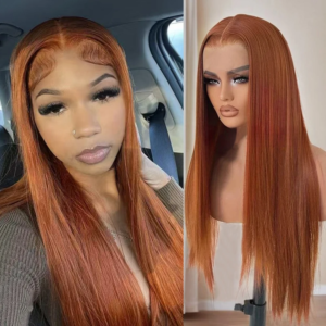 Ginger Orange Synthetic Lace Front Wig Middle Part Silk Straight Ginger Hair Lace Wig for Women Daily Makeup Use Heat Fiber Hair