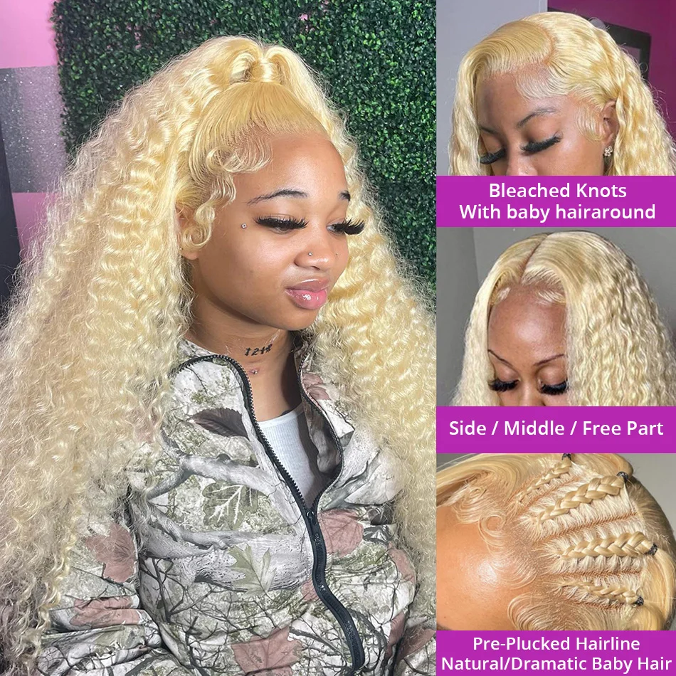 613 Hd Lace Frontal Wig 13X6 Blonde Curly Water Deep Wave Frontal Wig 13X4 Hd Lace Front Pre Plucked Human Hair Wigs 30 38 Inch - Image 3