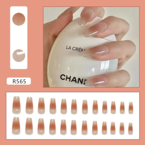 24PCS Nude Ombré Press-On Nails – Long Square Shape With Blush Gradient Effortless Elegance False Nail For Women Girl